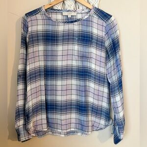 LOFT Women's Plaid Blouse - Blue and Lavender
